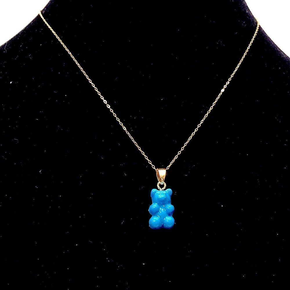 NOSTALGIC BLUE GUMMY BEAR TEDDY BEAR PENDANT 18K GOLD PLATED